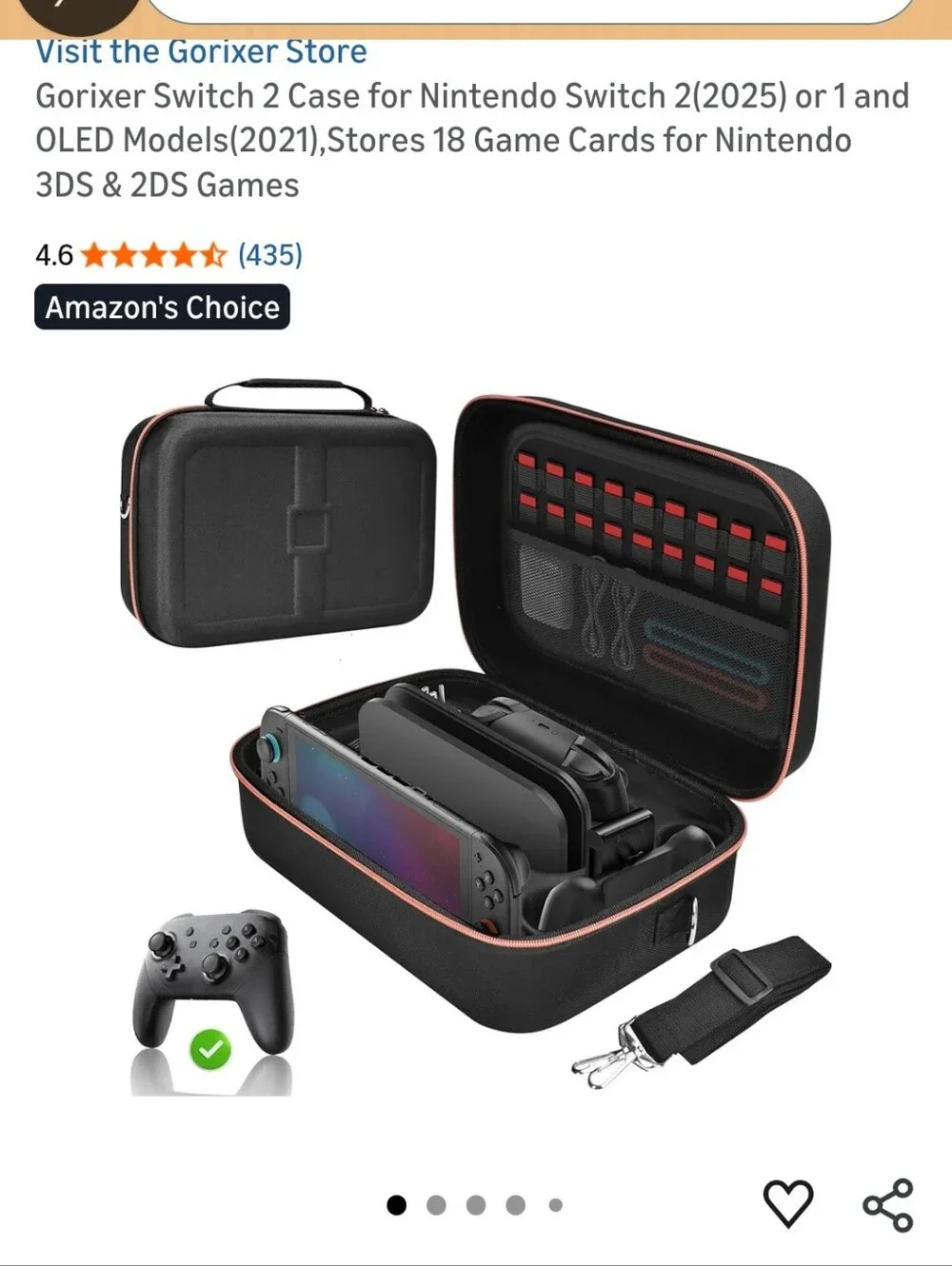 Portable Travel Case for Switch 1/2 — Black with Orange Trim